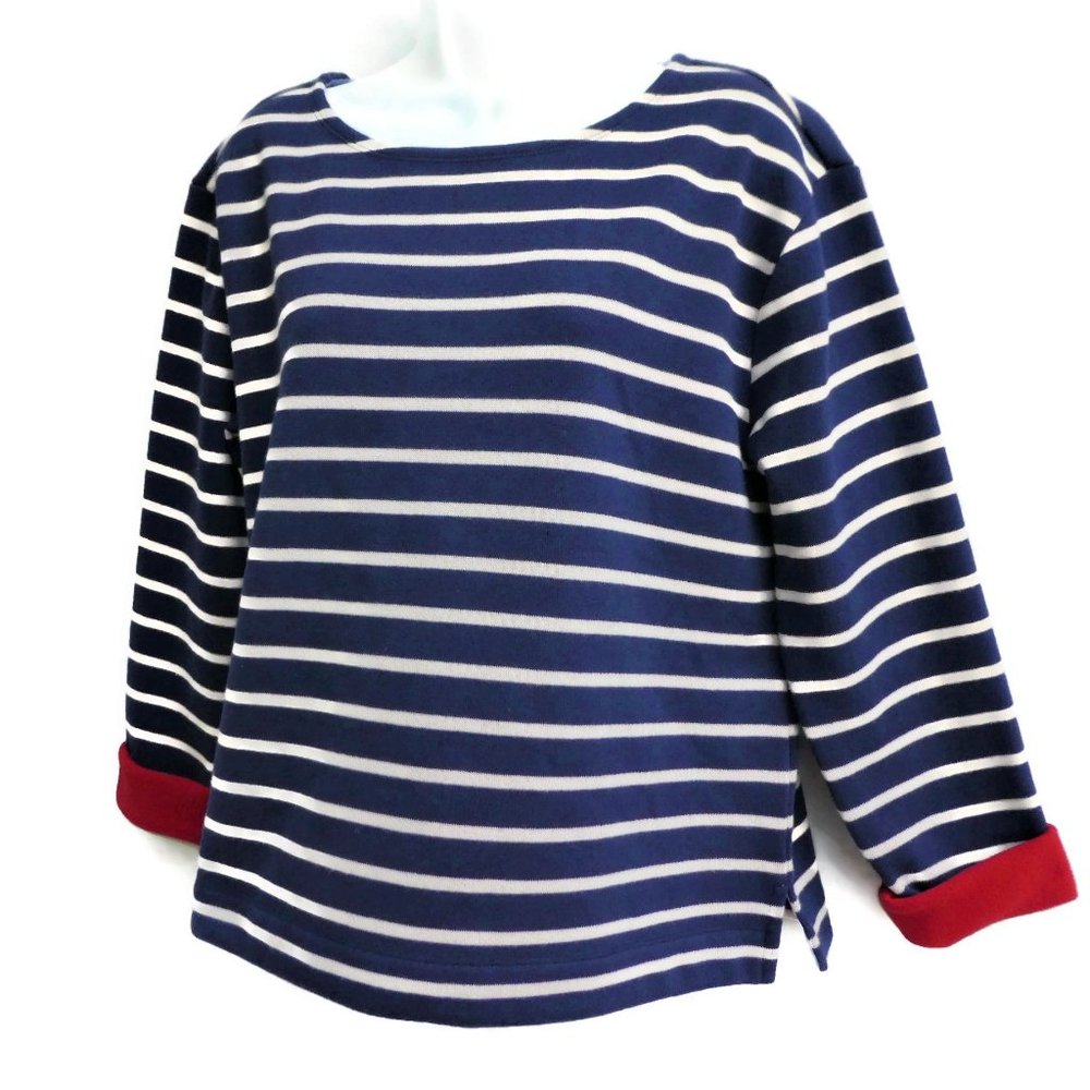 Vineyard Vines Pullover Double Face Fleece Striped Sweater Deep Bay Patriotic M